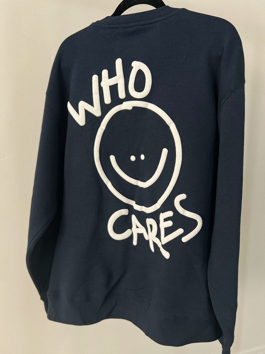 WHO CARES SMILEY Navy Blue Crewneck